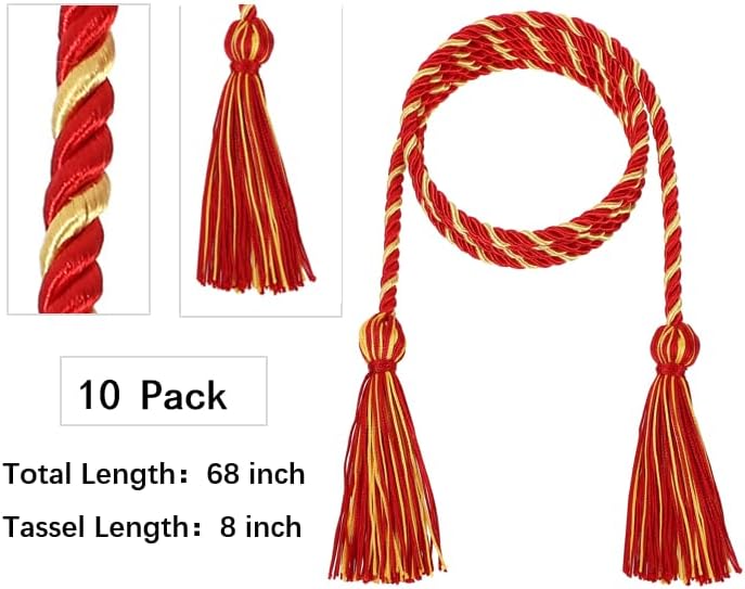 D DODOU 10 Pieces Graduation Cords Polyester Graduation Honor Braided Cords with Sewing Tassels for Bachelor, Master, Doctor 68" Long (Red Gold) - Image 3